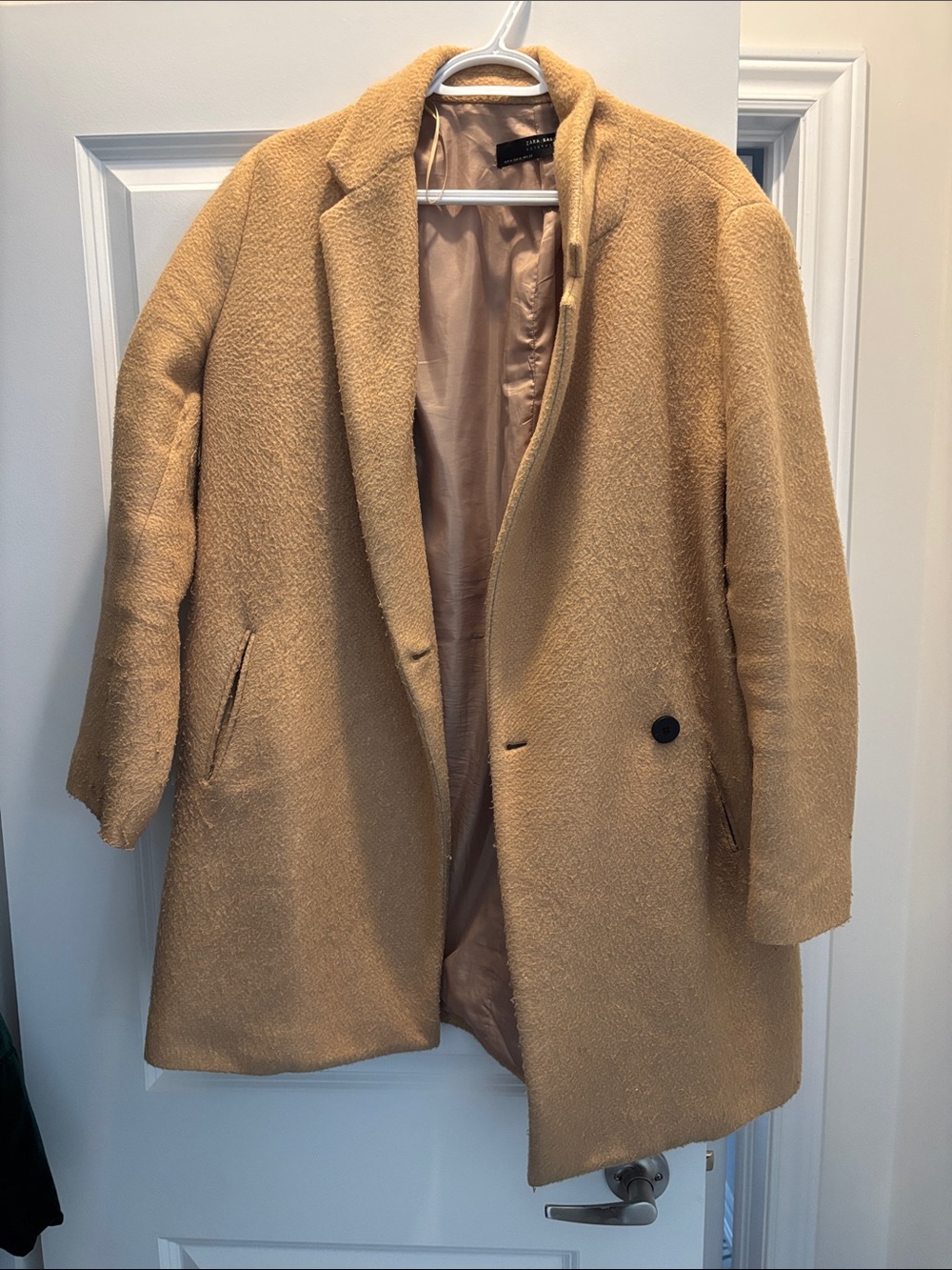 Zara Tan Wool-Blend Long Pea Coat